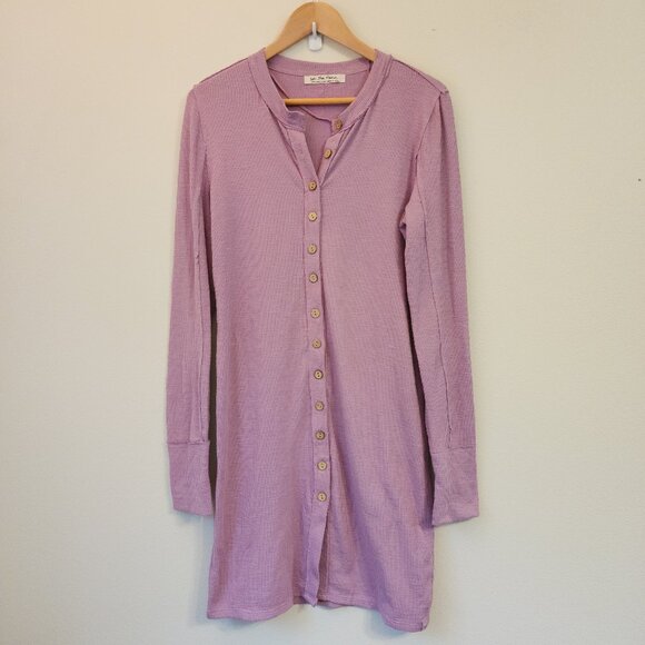 We the Free People Duster Cardigan Dress Thermal Raw Hem Trim Purple Women L - Picture 1 of 15